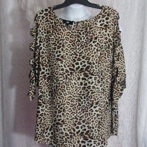 I Z Byer Cheetah Top in Brown and Beige NWOT Cut out Sleeves Size Plus 2X